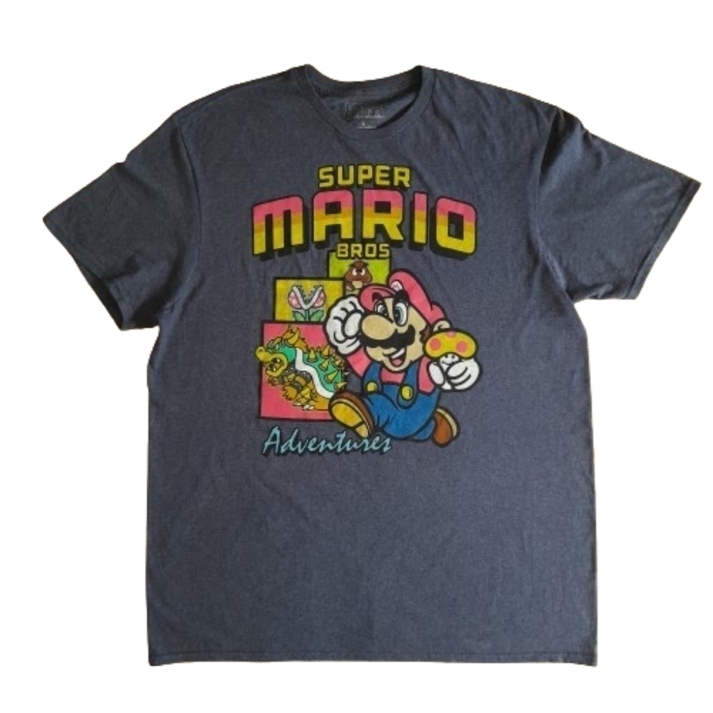 Super Mario Bros Adventures T-Shirt Mens Large   Gray Short Sleeve Nintendo Top